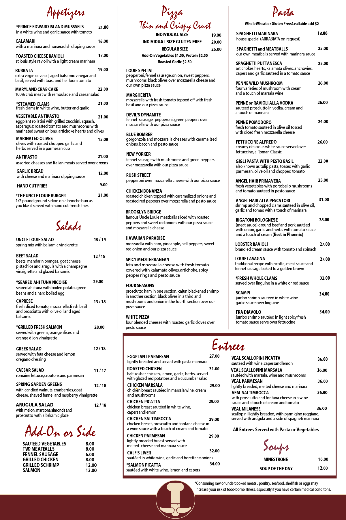 Uncle Louie Food Menu 2026